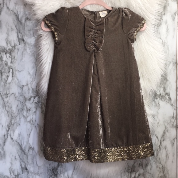 Mini Boden Other - Mini Boden velour holiday dress 7/8 sequin gold